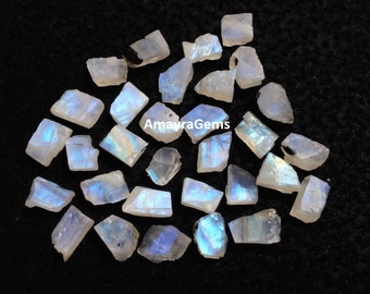25 Raw Rainbow Moonstone Gemstones: Natural Blue Sheen, 8-10mm