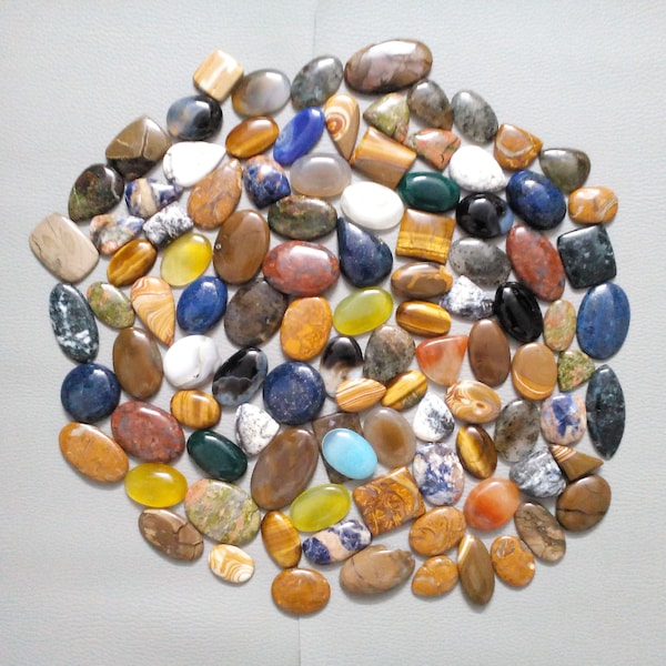 100+ Stone Wholesale Lot of Mixed Natural Gemstone Cabochon By Weight With Different Shapes And Sizes Used For Jewelry Making