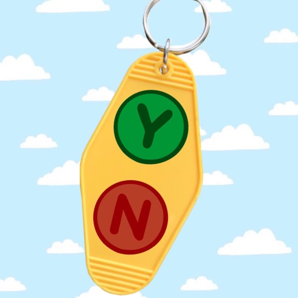 Yes/No Button Blue Dog Inspired Keychain || Retro Keychain || Cute Keychain