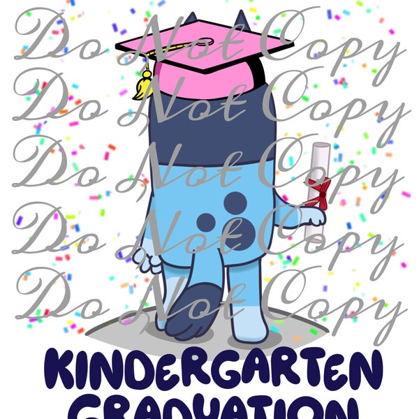 Kindergarten-Abschluss, blauer Hund, rosa Mütze PNG || Digitaler Download