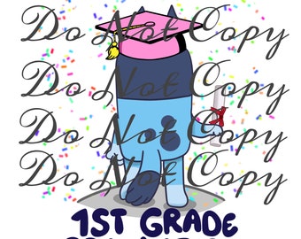 1st Grade Graduation Pink Cap Blue Dog PNG || Digital Download