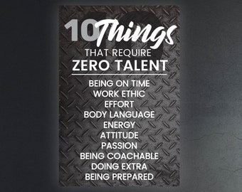 10 Things That Require Zero Talent | Office Wall hanging | Diamond Plate | Work Ethic | Wall Decor | Office Decor | Employee | Sign