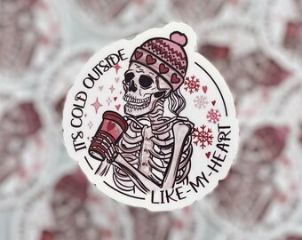 It's Cold Outside Skeleton Heart Sticker - Weatherproof Decal