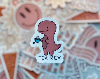 Tea-Rex Dinosaur Sticker - Weatherproof Decal