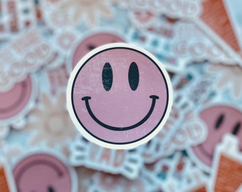 Pink Smiley Sticker - Weatherproof Decal
