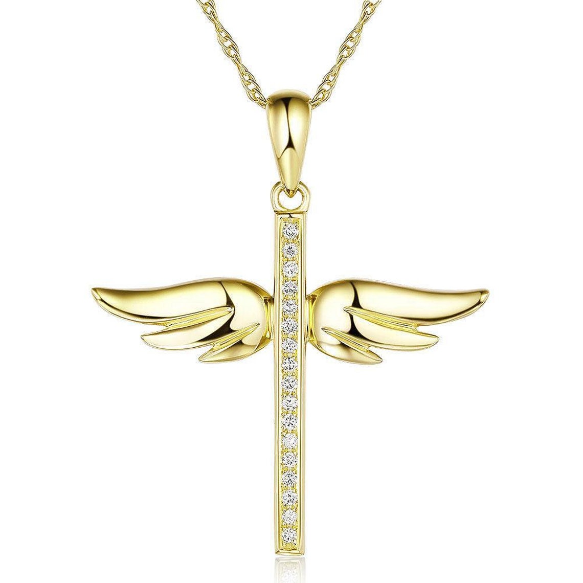 Elegant 14K Yellow Gold Finish Tiny Round Shape Diamond Angel | Etsy