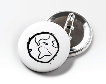 World Globe Button | Drawn earth pin with safety pin for all planet fans | Mini gift for parties and birthdays