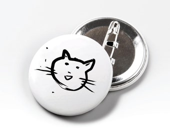 Glückliche Katze Button | Gezeichneter Mietzen Pin mit Sicherheitsnadel | Mini Geschenk für Tierliebhaber | Tier, Cat, Tierheim, Tierarzt