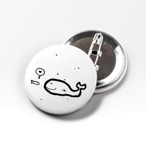 Baby Whale Button | Drawn Whale Pin with Safety Pin | Mini gift for moms & baby showers!