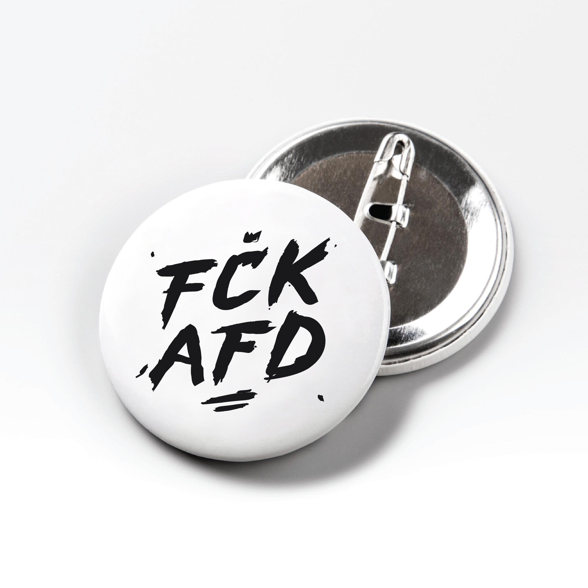 FCK AFD 2 Button | Drawn anti racism pin with needle | Mini gift for protesters, punks and leftists | Fuck Nazis