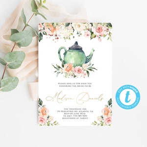 Bridal Shower Tea Party Invitation Template Bridal High Tea Invitation Bridal Shower Template Bridal Brunch Invitation Templett