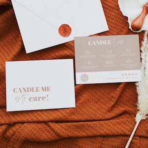 Candle Care Card Sjabloon, Neutrale Candle Care Card, Kaars Veiligheidsinstructies, Afdrukbare Kaars Kaart, Bewerkbare Sjabloon, Kaars Nazorg
