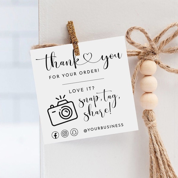 Order Thank You Card, Snap and Share Tag Template, Editable Social Media Card, Order Insert Card, Snap Tag Share, Instagram Card