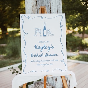 Squiggly Border Bridal Shower Welcome Sign, Hand Drawn Welcome Sign, Wavy Welcome Template, Blue Bridal Welcome, Doodle Drawing
