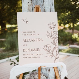 Blush Pink Wedding Welcome Sign Template, Botanisch Welkomstbord, Minimalistisch Welkomstbord Afdrukbaar, Modern Receptie Welkomstbord, LUCY