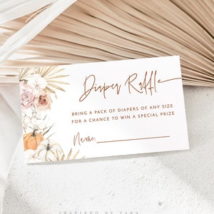 Boho Pumpkin Diaper Raffle Template, Fall Diaper Raffle Card, Diaper Raffle Card, Autumn Baby Shower, Editable Diaper Raffle Printable