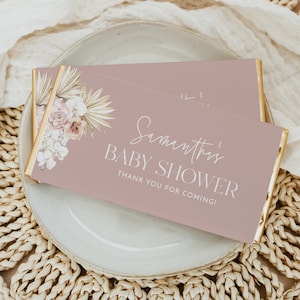 Boho Chocolate Wrapper Label, Editable Candy Bar Label Template, Pink Baby Shower Favors, Custom Chocolate Labels, Party Labels Printable