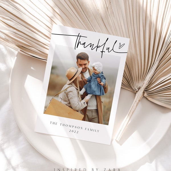 Photo Thanksgiving Card, Thankful Fall Card Template, Editable Thanksgiving Card, Fall Printable Card, Thanksgiving Photo Card