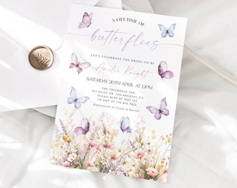 A Lifetime of Butterflies Bridal Shower Invitation, Butterfly Bridal Shower, Wildflowers Bridal Shower Invite, Editable Template, Spring