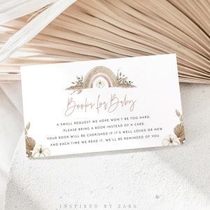 Boho Rainbow Boeken voor Baby Sjabloon, Herfst Boeken Insert Card, Pompoen Boek Aanvraag Kaart, Pompoen Baby Douche, Bewerkbare Boeken Kaart Printable