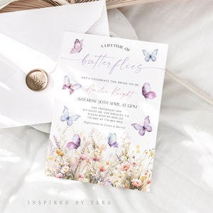 Eine lebenslange Schmetterlings-Brautparty-Einladung, Schmetterlings-Brautparty, Wildblumen-Brautparty-Einladung, bearbeitbare Vorlage, Frühling