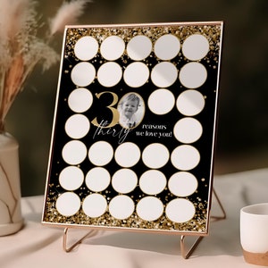 30 Reasons Why We Love You Printable, Black and Gold 30th Birthday Sign, 30th Birthday Signature Board,  Black 30 Reasons We Love You