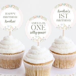 Silly Goose Cupcake Topper Template, Goose 1st Birthday Cupcake Topper, Girl Cupcake Topper, One Silly Goose Birthday, Canva Template