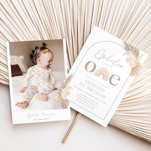Boho Rainbow 1st Birthday Invitation, Muted Rainbow Birthday Invite, Boho Rainbow Invitation, Editable Template, Girl 1st Birthday Invite