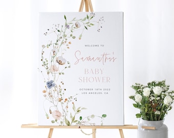 Wildflower Baby Shower Welcome Template, Floral Spring Welcome Sign, Girl Shower Welcome Poster, Editable Template, Wildflowers Welcome Sign