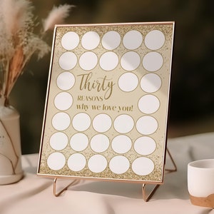 30 Reasons Why We Love You Printable, Beige and Gold 30th Birthday Sign, 30th Birthday Signature Board, Beige 30 Reasons We Love You