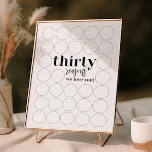 Thirty Reasons Why We Love You Printable, Men's 30th Birthday Sign, 30th Birthday Signature Board, Modern 30 Reasons We Love You Template