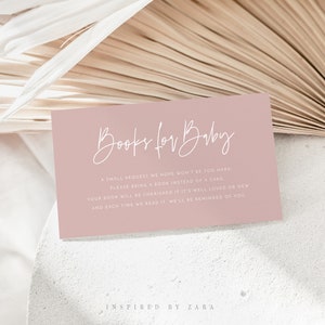 Dusty Pink Books For Baby Template, Minimalist Books Insert Card, Modern Book Request Card, Girl Baby Shower, Editable Books Card Imprimible