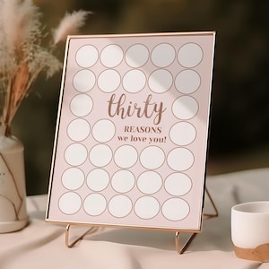 30 Reasons Why We Love You Printable, Pink and Rose Gold 30th Birthday Sign, 30th Birthday Signature Board, Pink 30 Reasons We Love You