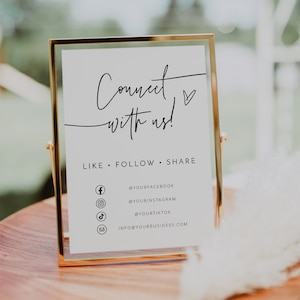 Social Media Sign Template, Connect With Us, Follow Us On Social Media, Small Business Sign, Editable Template, Let's Get Social, Instagram