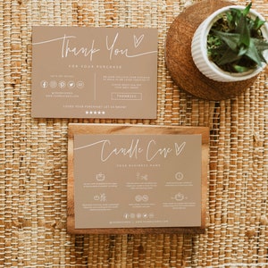 Beige Kaars Care Card Sjabloon, Dank u pakket insert kaart, bewerkbaar dank u bestelling insert, kaars nazorg kaart, kaars veiligheidskaart