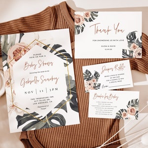 Boho Baby Shower Invitation Printable, Terracotta Baby Shower, Tropical Baby Shower Invite, Gender Neutral Shower, Editable Template