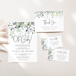 Oh Baby Shower Invitation Template Greenery Baby Shower Invite Elegant Baby Shower Editable Template Printable Baby Invitation