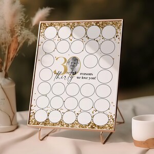 30 Reasons Why We Love You Printable, Gold 30th Birthday Sign, 30th Birthday Signature Board, Photo Signature Board, 30th Birthday Signature