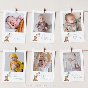 Bear 1st Birthday Photo Banner, Monthly Milestone Photo, Teddy Bear Birthday Photos, Boy 1st Birthday, Blue Balloon First Year Photos