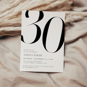 Modern Birthday Invitation Template, Black and White Birthday Invite, 30th Birthday Invitation, Male Birthday Invite, Editable Template