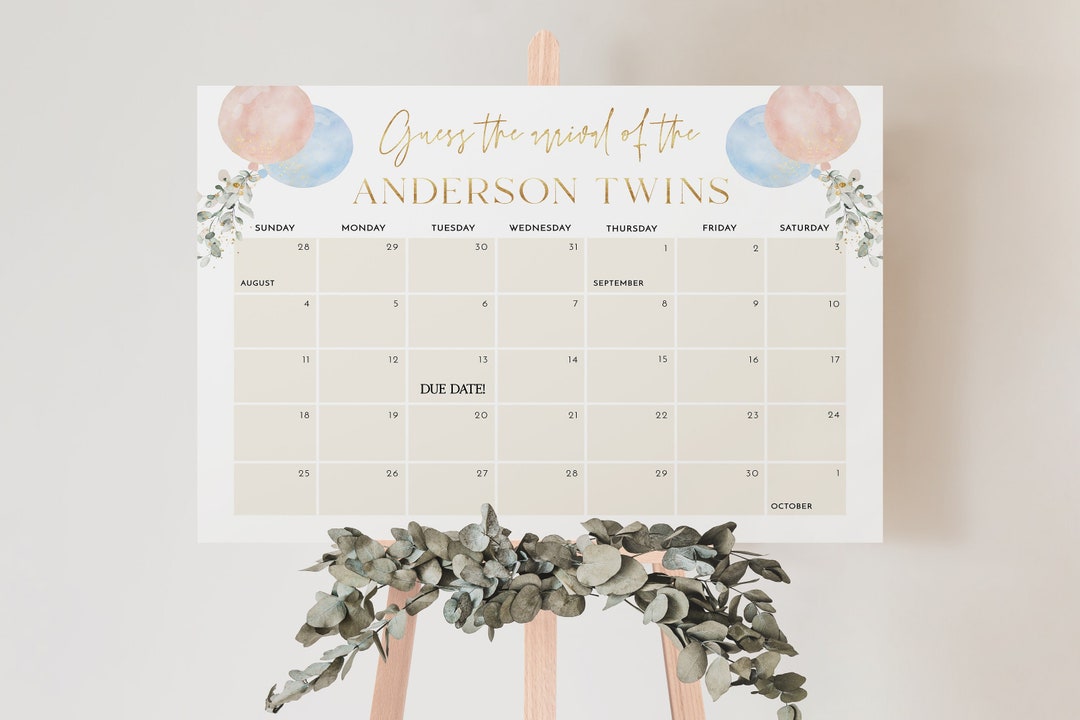 Twins Due Date Calendar Template Twin Babies Birth Date Sign Etsy
