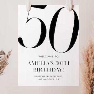 50th Birthday Welcome Sign, Modern Birthday Welcome Printable Sign, 50th Birthday Party Sign, Editable Template, 50th Welcome Poster