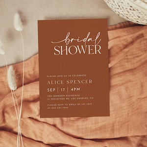Terracotta Bridal Shower Invitation Template, Minimalist Bridal Shower, Neutral Shower Invite, Bridal Brunch Invite, Boho Bridal Shower