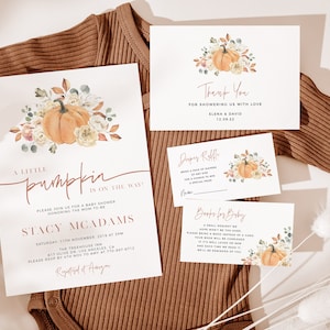 Pumpkin Baby Shower Invitation Template, Editable Template, Fall Baby Shower, Autumn Shower, A Little Pumpkin Invite, Editable Invitation
