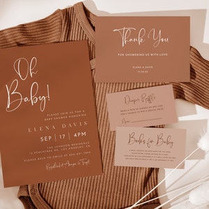 Terracotta Baby Shower Invitation Template, Minimalist Shower, Boho Baby Shower Invite, Editable Template, Modern Gender Neutral Invitation