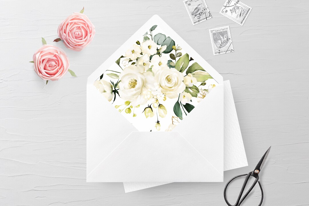 Envelope Liner Template White Flowers Envelope Liner Ivory Wedding DIY