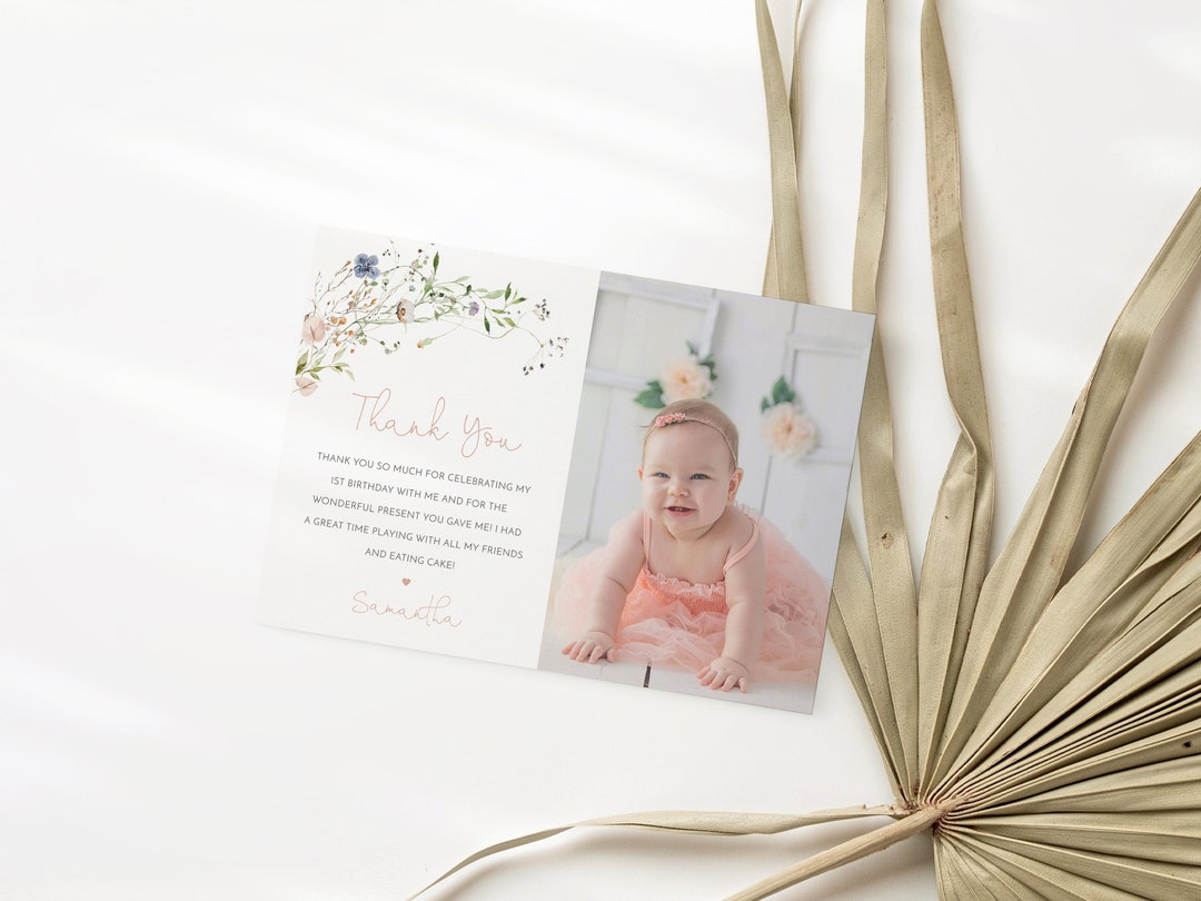 Wildflower 1st Birthday Thank You Template, Floral Spring First ...