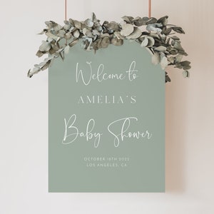 Sage Baby Shower Welcome Sign Template, Minimal Welcome Sign, Sage Green Welcome Poster, Editable Template, Gender Neutral Shower Sign
