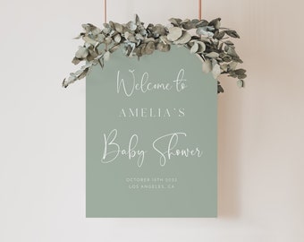 Sage Baby Shower Welcome Sign Template, Minimal Welcome Sign, Sage Green Welcome Poster, Editable Template, Gender Neutral Shower Sign