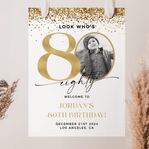 Gold 80th Birthday Welcome Sign Template, 80th Welcome Sign With Photo, 80th Birthday Decorations, 80th Welcome Poster, Editable Template